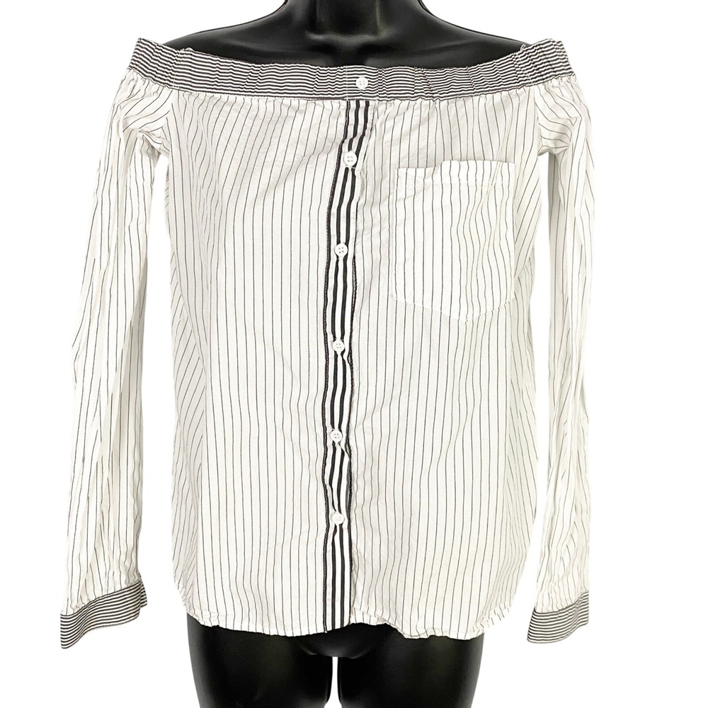Bailey 44 Striped Off Shoulder Button Top White Size 0 Y2K Preppy Coastal